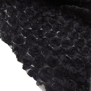 1 Meter Black 3D Plate Flower Rose Mesh Embroidered Fabric for Dance Wedding Dress Childrenwear 130cm 51&quot; Width LX175