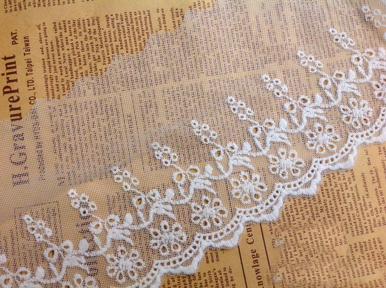 10 yard 14cm 5.51 wide ivory mesh embroidery lace trim ribbon 11827L4K606 free ship