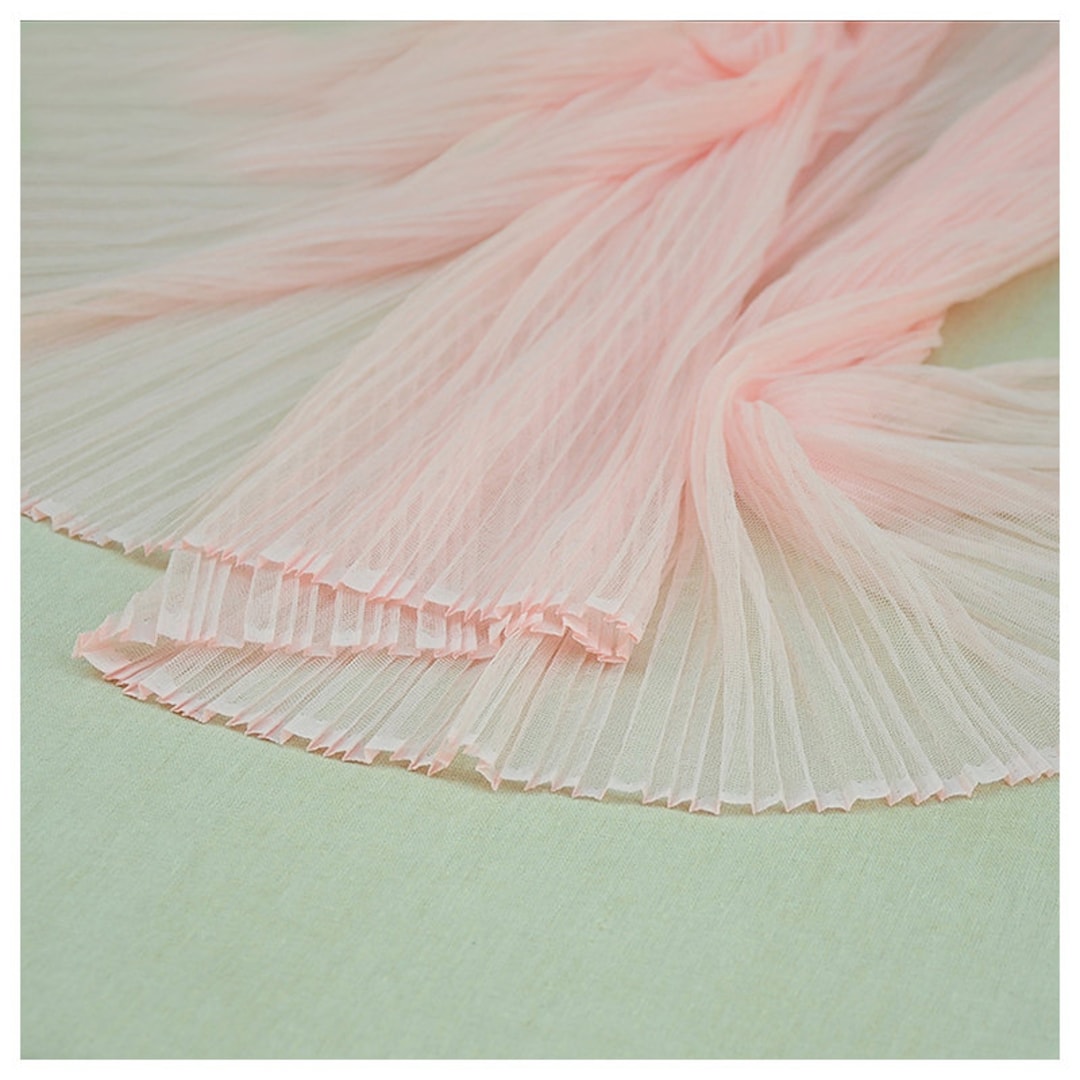 Organ Pleated Mesh Gauze Tulle Fabric Apricot Pink Plisse Fabric DIY