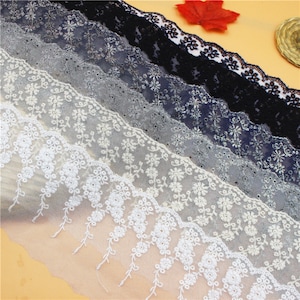 Mesh Spitzen Borte 10 Meter Elfenbein Schwarz Silber Gauze Tüll Baumwolle Stickerei Band Rand Kleid Kleidung Stoff 16595M4F288