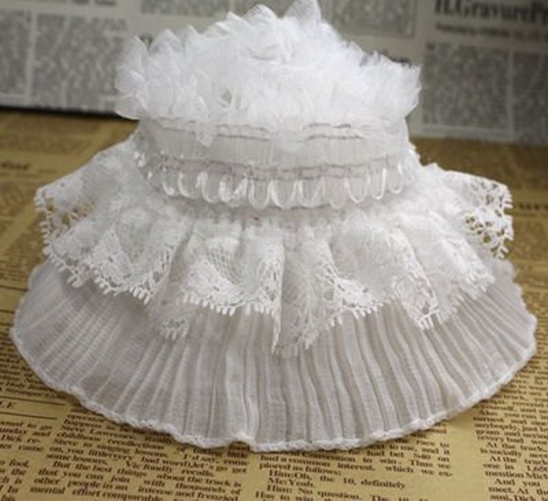 5 meter 3.15 8CM wide ivory stretch elastic ruffled double pleat lace trim ribbon fabric for dresstops M35H4 Free Ship