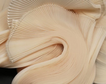 Beige Pleated Organza Fabric Plisse Fabric Accordion Crimping Wrinkle Stiff Wedding Dress Modeling Decorative Designer Fabric M105F7