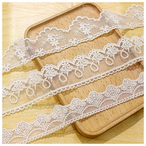 Mesh Lace Trim 10 Yard Beige Apricot Gauze Tulle Cotton Embroidery Ribbon Edge Clothes Dress Sew Fabric M4F389