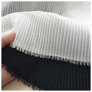 Ruffled Fine Pleated Pearl Chiffon Fabric 2 Meters White Black Crushed Cloth Dress Clothes Materials Sewing Craft 150CM 59&quot; Wide M37C4