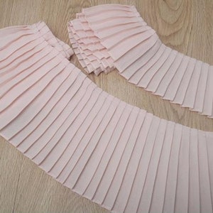 Dentelle plissée Trim 3 mètres Rose clair ébouriffé Mousseline Tissu Manchette Col Robe Jupe Vêtements Matériaux 8-14cm largeur L23C1