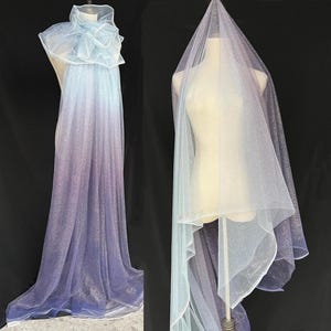 1 Meter Blauw Paars Gradiënt Glitter Tule Stof Sterrenhemel Mesh Pailletten Gaas Doek voor Bruiloft Prestaties Jurk Kleding Designer Stof