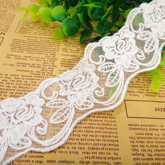 1 Yard Embroidered Flower Lace Trim - Polyester Ribbon For Sewing & DIY Decor
