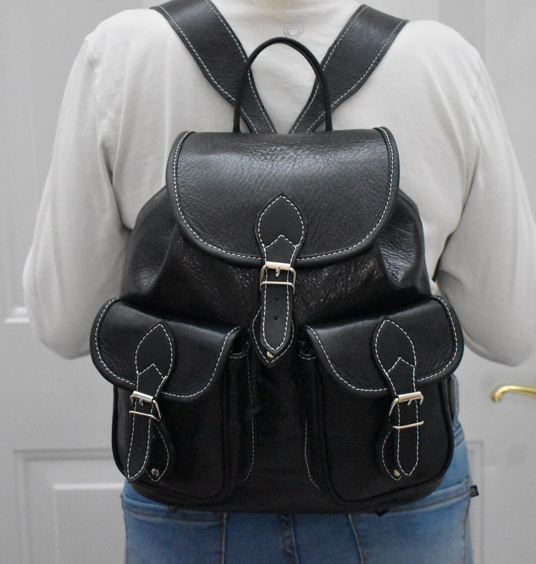 Italian Leather Backpack- Black, Handcrafted, Soft, Durable  display picture 1