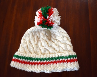 Gestrickte Wolle Cuffed Zopf Beanie Weihnachtsmütze mit Pom Pom; Handarbeit, Unikat