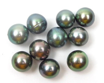 Lot of 10 8-9mm Undrilled Round Loose Tahitian Green / Silver Pearls LPTARD-89-416