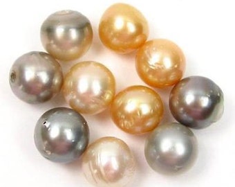 10 pcs Undrilled 10-12mm Loose Multi-color Round Tahitian & South Sea Pearls