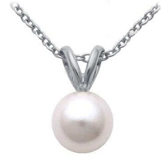 8-8.5mm Genuine AAA White Pearl Pendant in 14K Yellow or