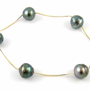 7" Baroque Tahitian Black Pearl 14K Yellow Gold Chain Bracelet