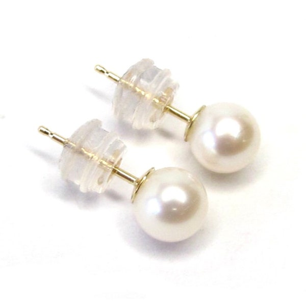5-5.5mm AAA Akoya White Pearl 14K Yellow or 14K White Gold Stud Earrings