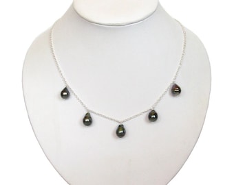 Collar colgante con cadena de plata 925 y auténtica perla negra de Tahití