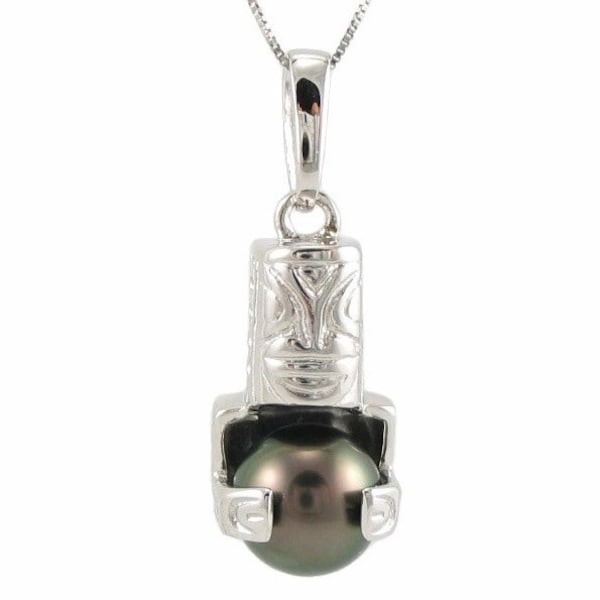 8.5-9mm Top Quality Tahitian Black Pearl Tiki Colgante en plata de ley 925