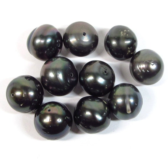 10 Pcs 12-13mm Full Drilled Short Oval / Button Loose Tahitian