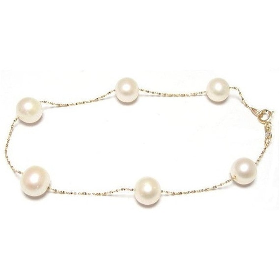 Grils 6-7mm Cultured Pearl White Gold Plated Adjustable Chain Bracelet 8.5'' 
