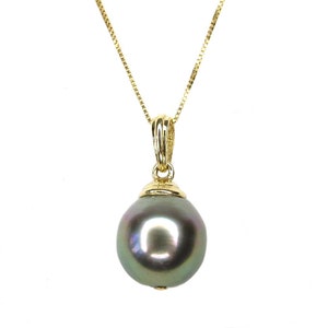 10-11mm Top Quality Authentic Tahitian Black Pearl 14K Yellow Gold Pendant