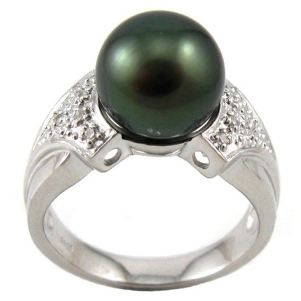 Top Quality 9-10mm Authentic Tahitian Black Pearl Ring in 925 Sterling Silver