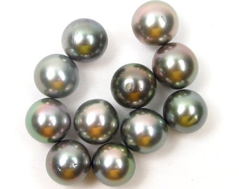 Lot of 10 8-9mm Undrilled Round Loose Tahitian Silver / Green Pearls LPTARD-885-421