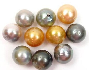 10 pcs Undrilled 11-12mm Loose Multi-color Round Tahitian & South Sea Pearls