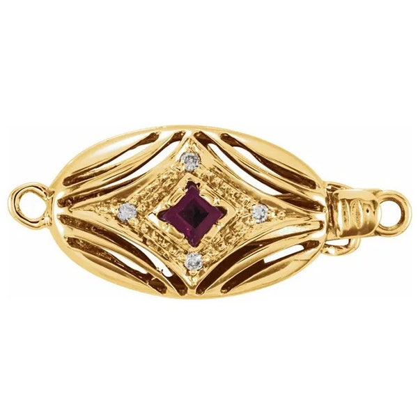 1 Piece 14K Yellow Gold Natural Ruby, Sapphire & Diamond Reversible Pearl Clasp