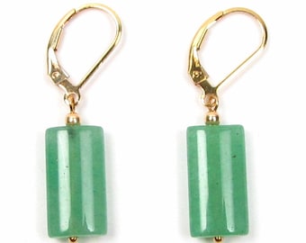 Natural Green Jade Lever Back Earrings in 14K Yellow Gold, Gold Filled or 925 Silver