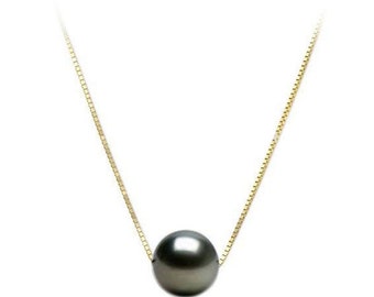 10-11mm Authentic Tahitian Black Pearl Necklace 16", 18" or 20" 14k Gold or Silver Chain