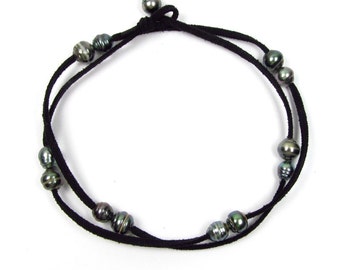 32" Baroque Tahitian Pearl Black Cord As Bracelet, Anklet or Necklace