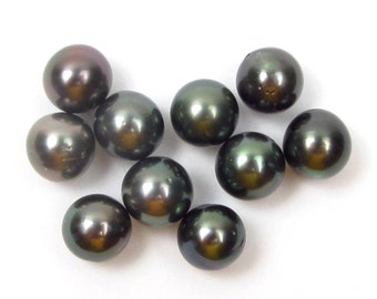 Lot of 10 8-9mm Undrilled Round Loose Tahitian Black Pearls LPTARD-89-415