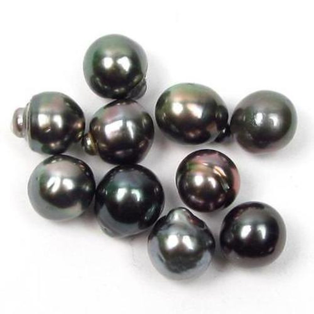 タヒチ（黒蝶貝）ルース　無穴　9ミリ 9-10 mm 穴なしルースバロックタヒチ黒/グリーンパール 10 個