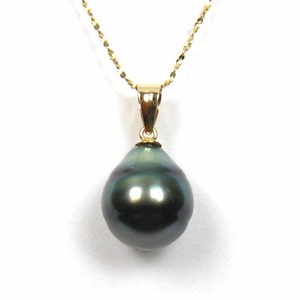 14K Yellow or White Gold Tahitian Black Pearl Simple Bail Pendant Variable Pearl Sizes image 1