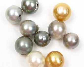 10 pcs Undrilled 11-13mm Loose Multi-color Round Tahitian & South Sea Pearls
