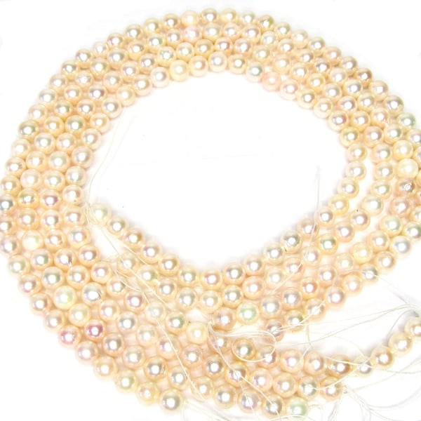 16" Loose strand 7-7.5mm Genuine Japanese Akoya White Pearl