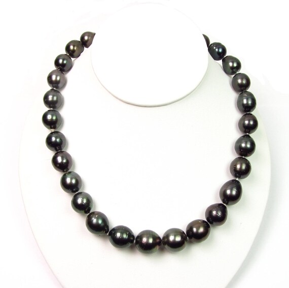 1 Colgante De Perla De Tahití Grande, Verde Y Negra, De 12-14 Mm