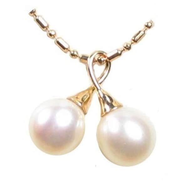 7.5-8mm Genuine AAA Double White Pearl Pendant in 14K Yellow or White Gold