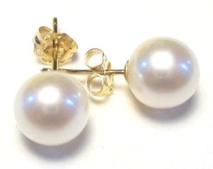 Featured listing image: 7-7.5mm AAA Akoya White Pearl 14K Yellow or 14K White Gold Stud Earrings