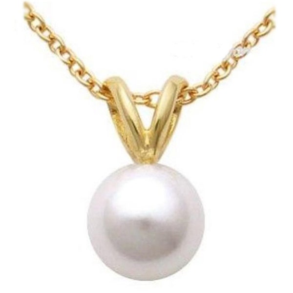 Genuine AAA Akoya White Pearl Pendant in 14K White Gold or 14K Yellow Gold