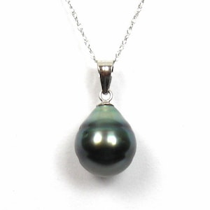 14K Yellow or White Gold Tahitian Black Pearl Simple Bail Pendant Variable Pearl Sizes image 2