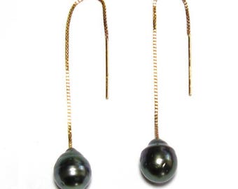 Authentic Baroque Tahitian Black Pearl Dangle Earring Threads in 14K Gold, Gold Filled or 925 Silver