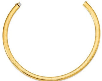10.0mm 14K Yellow Gold Domed Omega Chain Necklace 16" or 18"