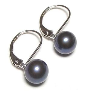 AAA Japanese Akoya Black Pearl Lever Back Earrings in 925 Sterling Silver