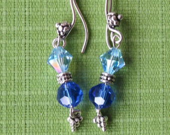 Blue crystal and antiqued silver dangle earrings