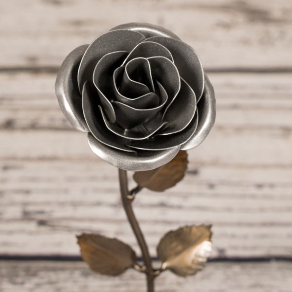 Personalisiertes Geschenk - Silber Stahl Metall Rose zum 11-jährigen Jubiläum oder 25-jährigen Jubiläum