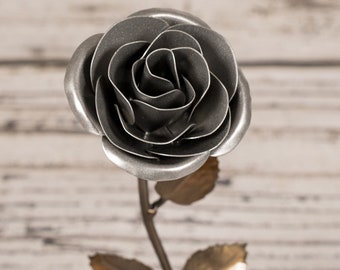 Personalized Gift - Silver Steel Metal Rose for 11th Anniversary or 25th Anniversary