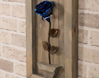 Personalized Gift - Framed Blue Metal Rose for Iron 6th Anniversary