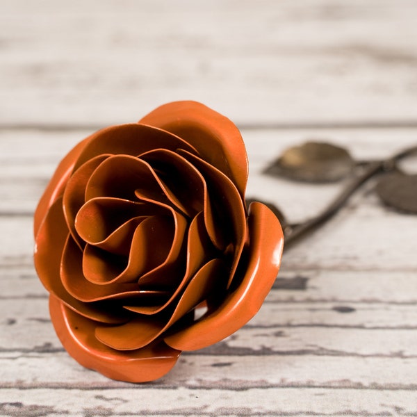 Personalized Gift Hand-Forged Wrought Iron Orange Metal Rose