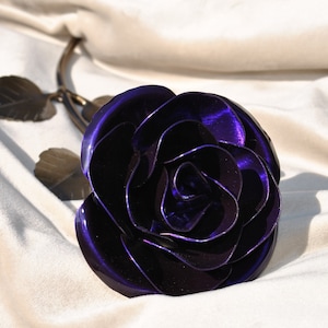 Personalized Gift - Hand Forged Purple Metal Rose - Christmas Gift for Mom - Iron Anniversary - 30th Birthday For Her - 50th Birthday Gift