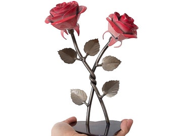 Personalized Red Metal Roses - 11th Steel Anniversary Gift